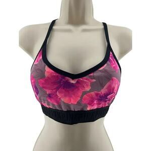 Pink Victoria's Secret Sports Bra Womens Small Pink Floral Mesh Back V Neck
